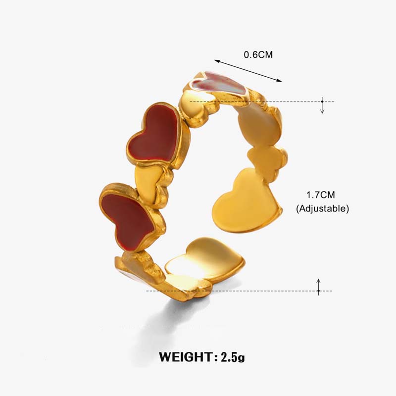 Stainless Steel Gold Color Heart Open Rings For Women Vintage Black Drip Oil Adjustable Couple Ring Jewelry Valentine's Day Gift