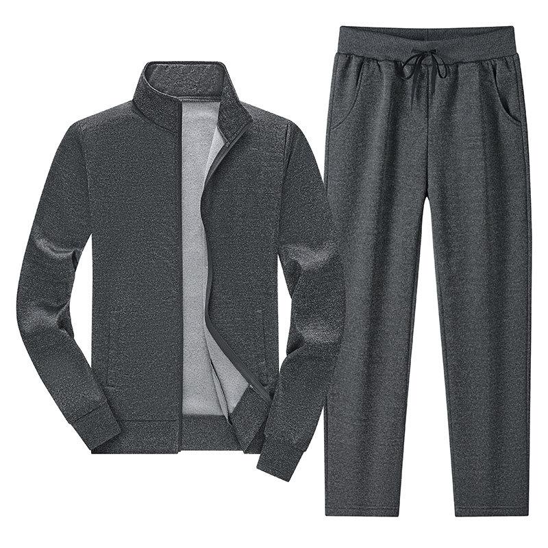 

Молодежный спортивный мужской худи с декалью, двухпредметный костюм с воротником-стойкой, однотонный, мужской, весенне-осенний, с длинными рукавами, брюки, кардиган XS темно серый