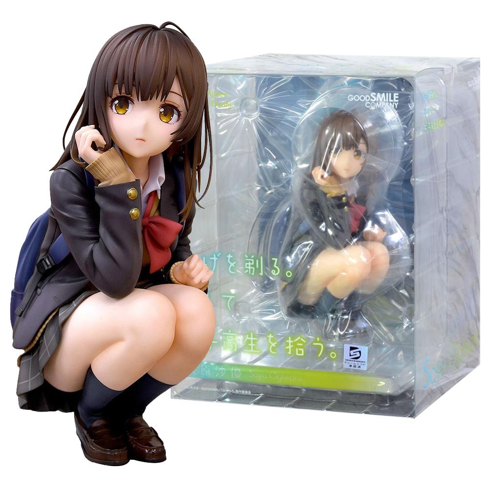16CM Anime Ogiwara Sayu Figure Hige Wo Soru Soshite Joshikousei Wo Hirou Squatting Model Toy Gift Collection Action Figure