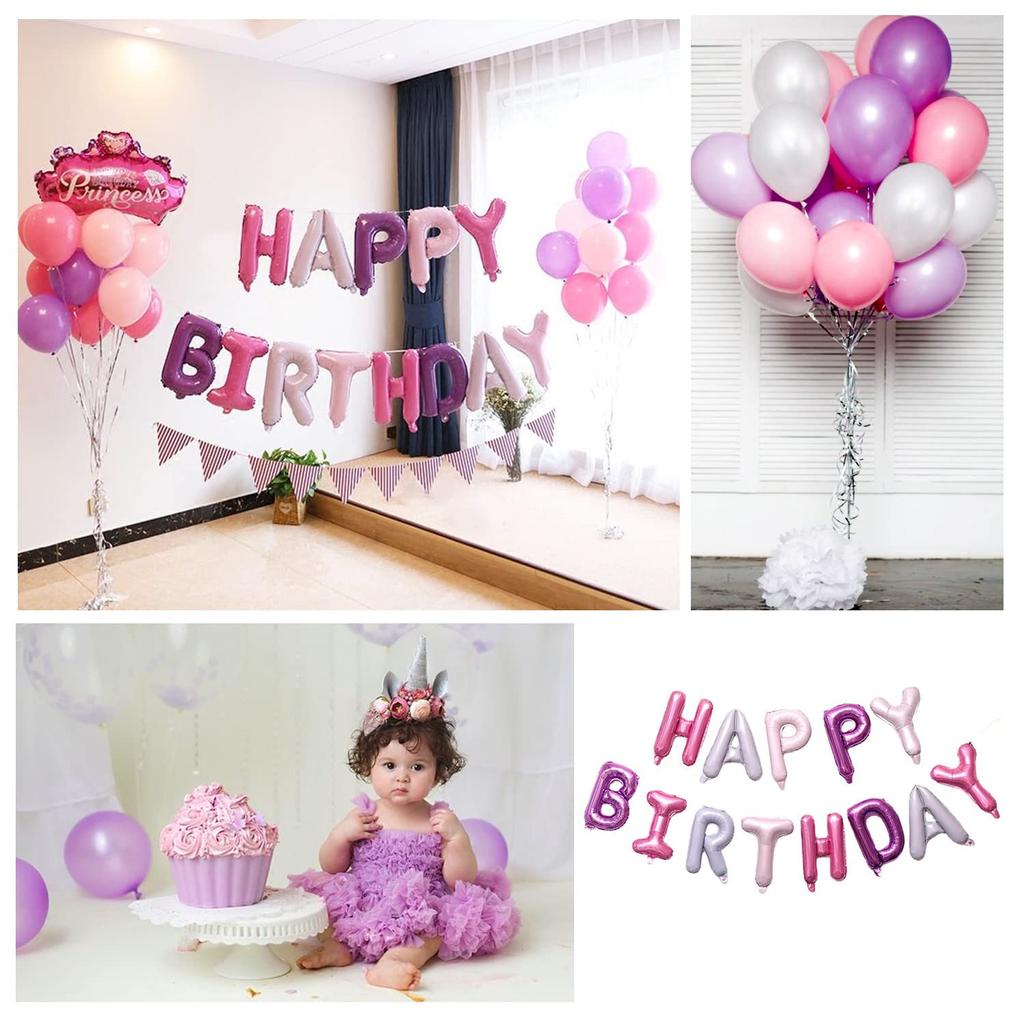 Iysoll Birthday Balloon Decoration Set Garland Crown Confetti Balloons Surprise Party Supplies Purple Pink