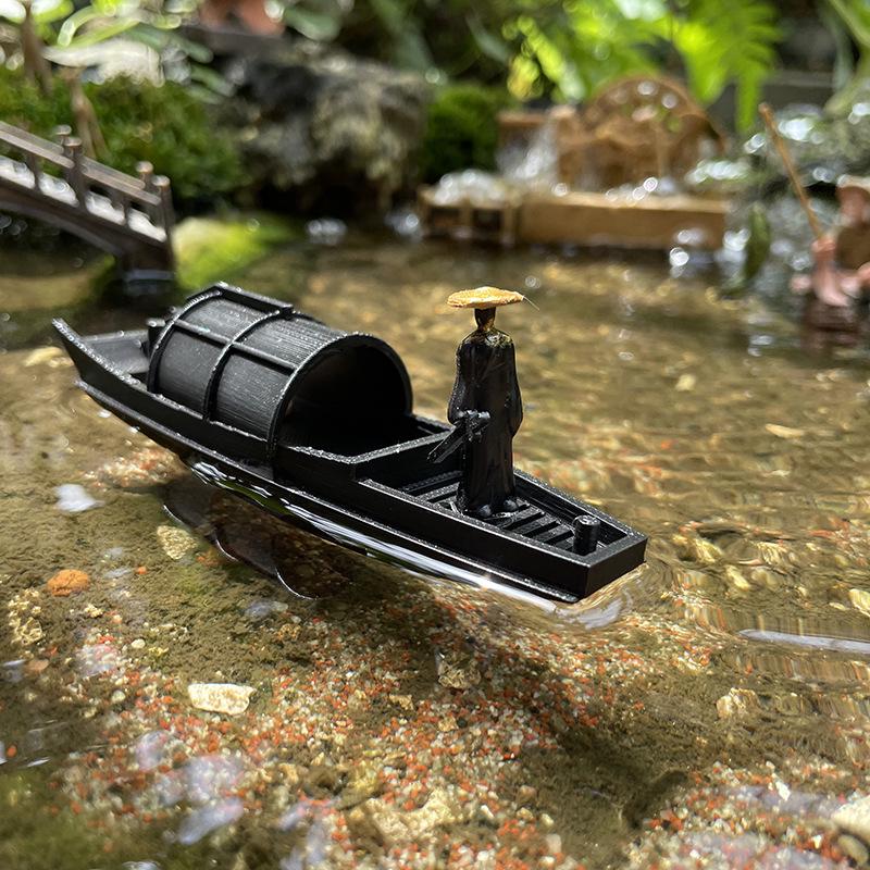 Floating Chinese Antique-Style Fishing Boat Model: Outdoor and Indoor Aquatic Landscape Decor