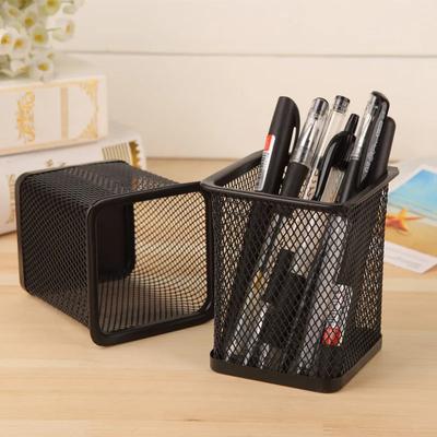 Bleistifthalter, Büro-Schreibtisch, Metallgeflecht, quadratisch, Stifteköcher, Schreibwarenbehälter, Organizer, langlebiges Federmäppchen, Schwarz
