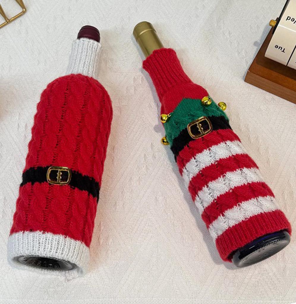 The New Christmas Knitted Wine Bottle Set Creative Wine Bottle Clothes Set Christmas Table Kitchen Dress-up Props Arrangement