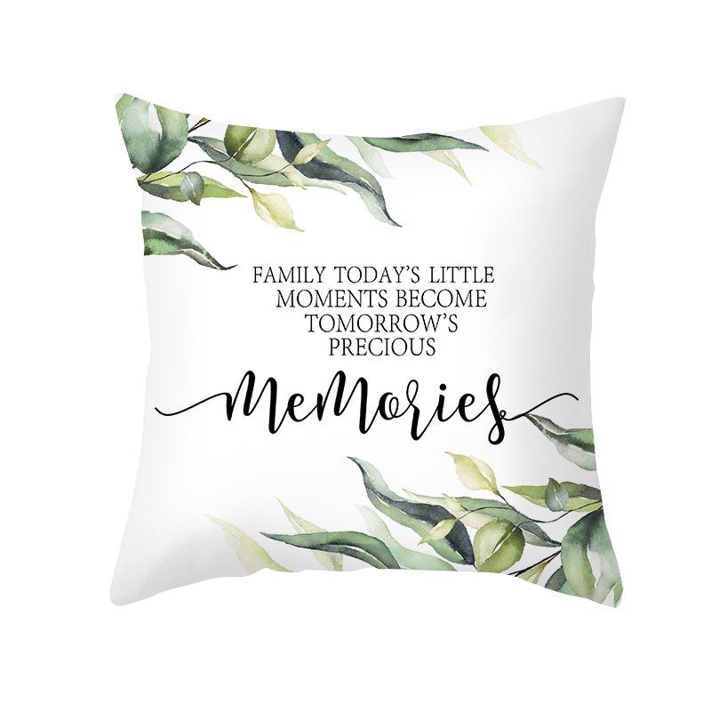 Summer Small Fresh Green Plant Print Pillowcase Peach Skin Green Leaf Home Sofa Pillowcase Bedroom Cushion