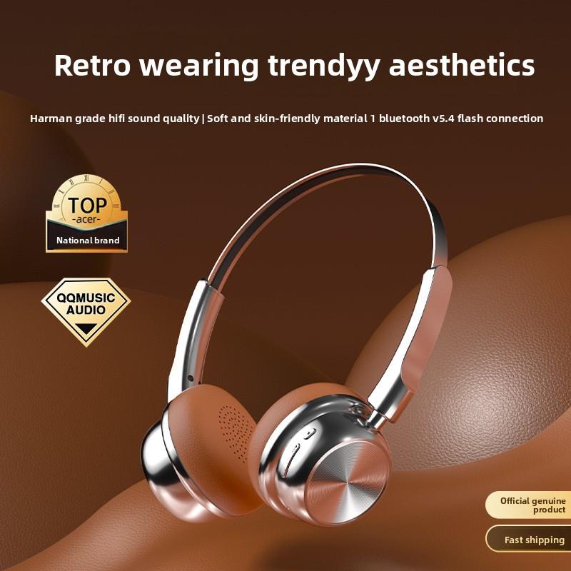 Retro Fashion Maillard Metal Bluetooth Headset 5.4 Headset Long Battery Life
