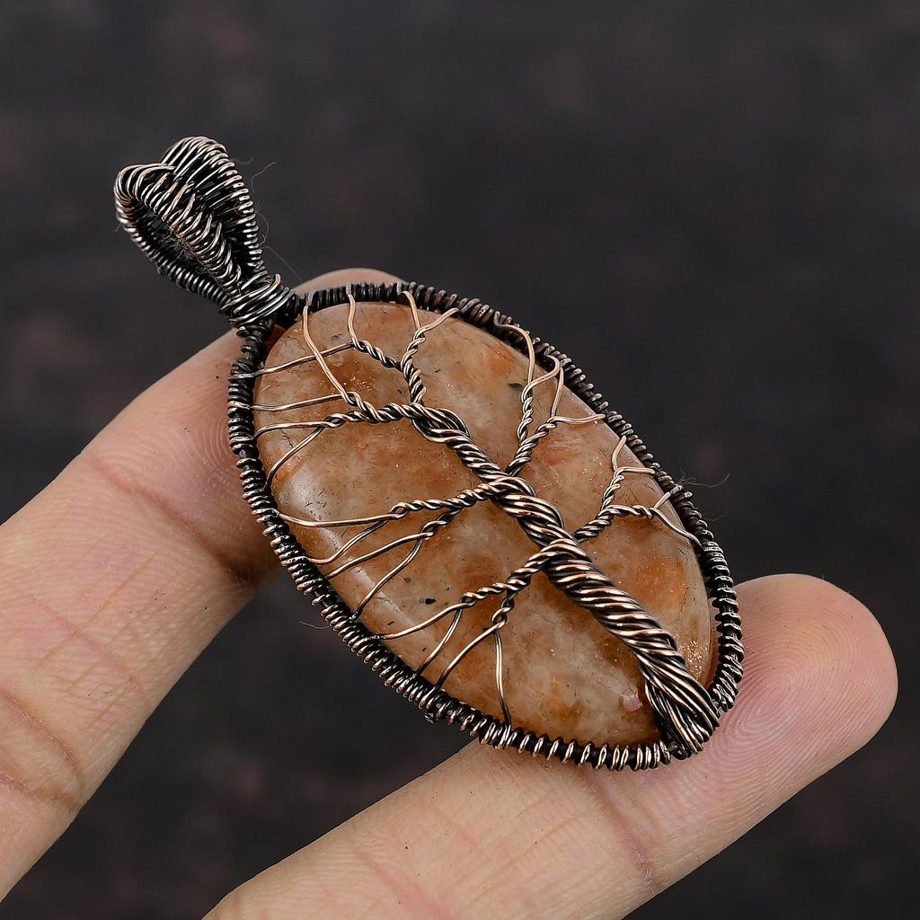Tree Of Life Sunstone Copper Pendant Copper Wire Wrapped Pendant Handmade Gemstone Pendant Copper Jewelry For Gift Natural Sunstone Jewelry