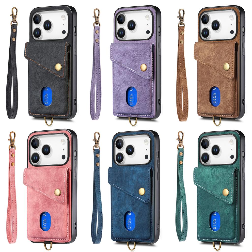 Retro Multi Functional Vertical Card Solt Wallet Leather Case For iPhone 17 Pro Max 16 Plus 15 14 13 12 11 17air Strap Bag Cover