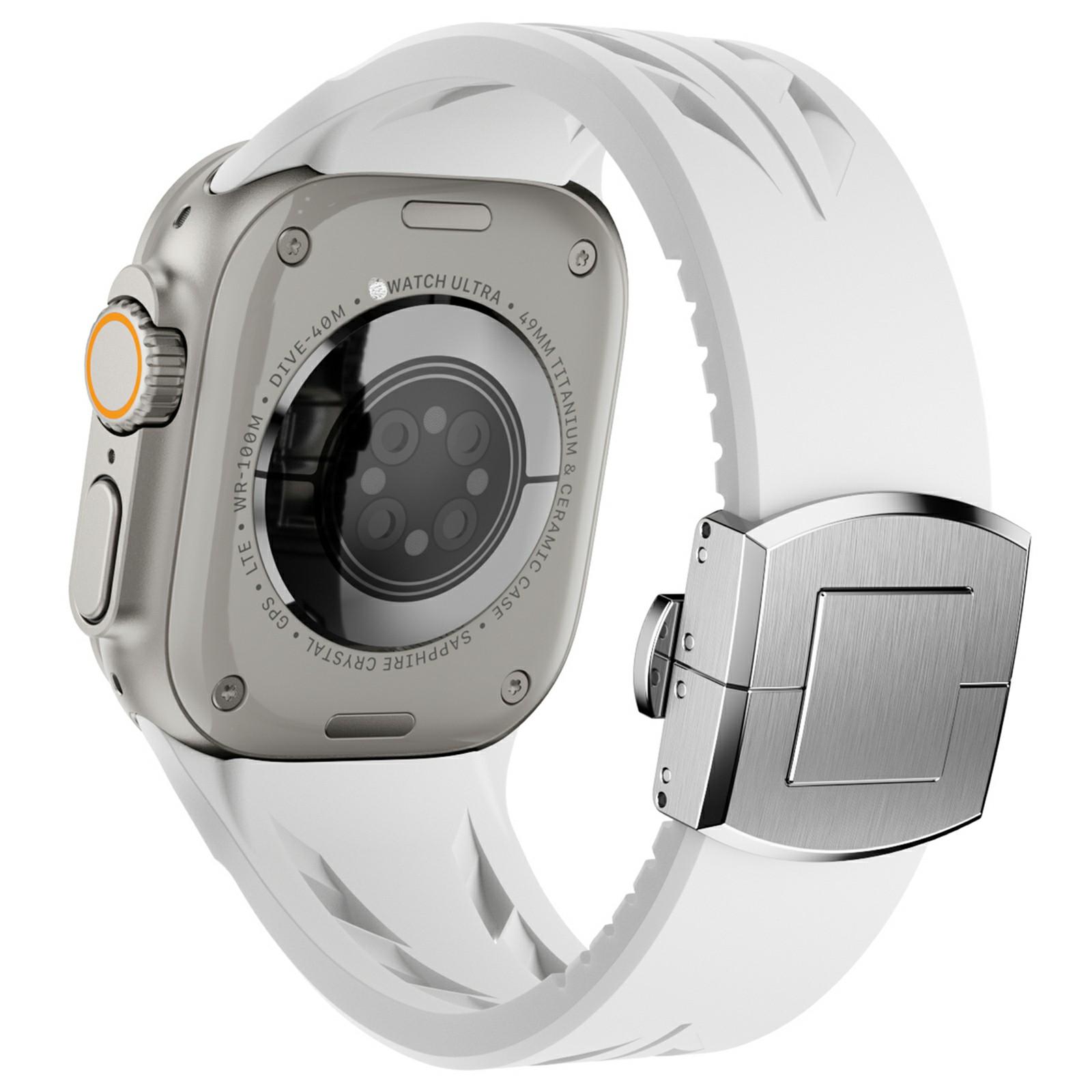 

Силиконовый ремешок для Apple Watch Series 10 46мм/Ultra 2 Ultra 49мм/9 8 7 45мм/SE (2023) SE (2022) SE 6 5 4 44мм/3 2 1 42мм ремешок на запястье с застежкой-бабочкой White