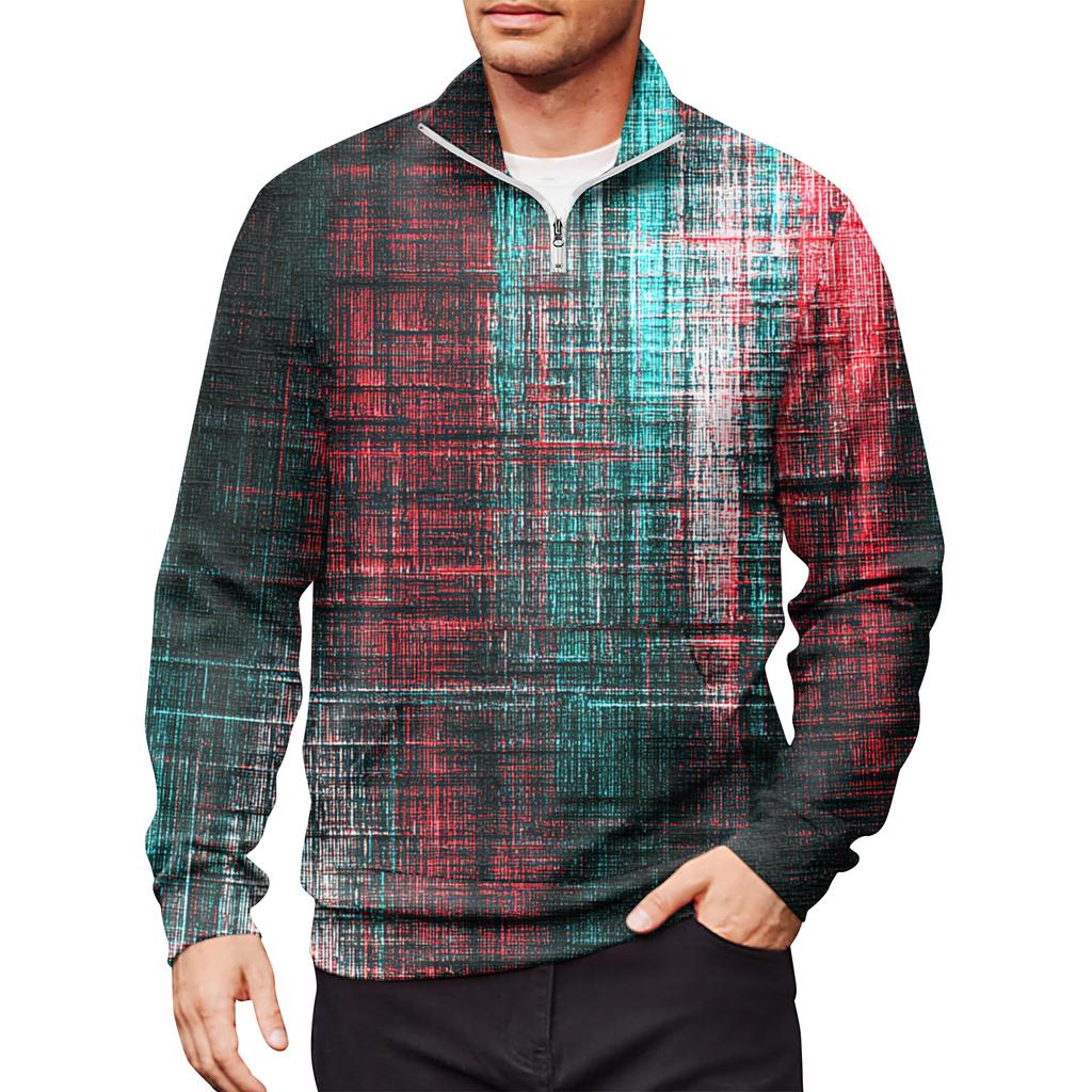 Men's Loose Casual 1/4 Zip Sweatshirt Fashion Printed Long Sleeve Top With Pockets