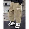 Boys' Winter Long Pants, Corduroy Style for Autumn and Winter, Warm and Fashionable Fleece-Lined Trousers with Cartoon Designs, for Outdoor, Thick