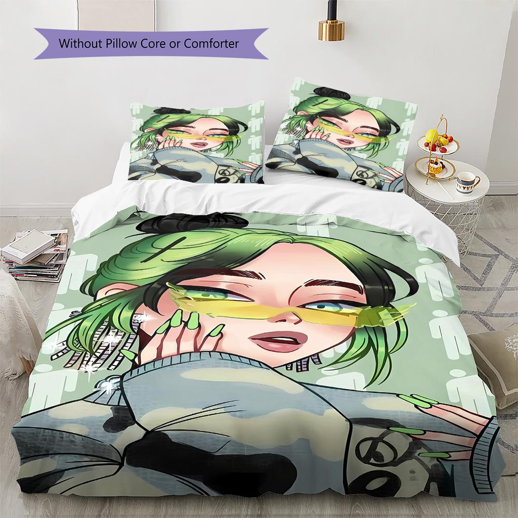 Billie Eilish Pattern Bedding,Quilt Set Quilt Cover Pillowcase Home Birthday Gift (1 * Duvet Cover + 2 * Pillowcase, Without Core)