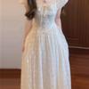 French bubble sleeve white dress women's summer new high-end temperament seaside vacation fairy long dress