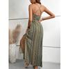 Women's Summer Ethnic Pattern Backless Split Thigh Dress Ladies Summer Clothes Fashion Frill Trim Long Dress Beach