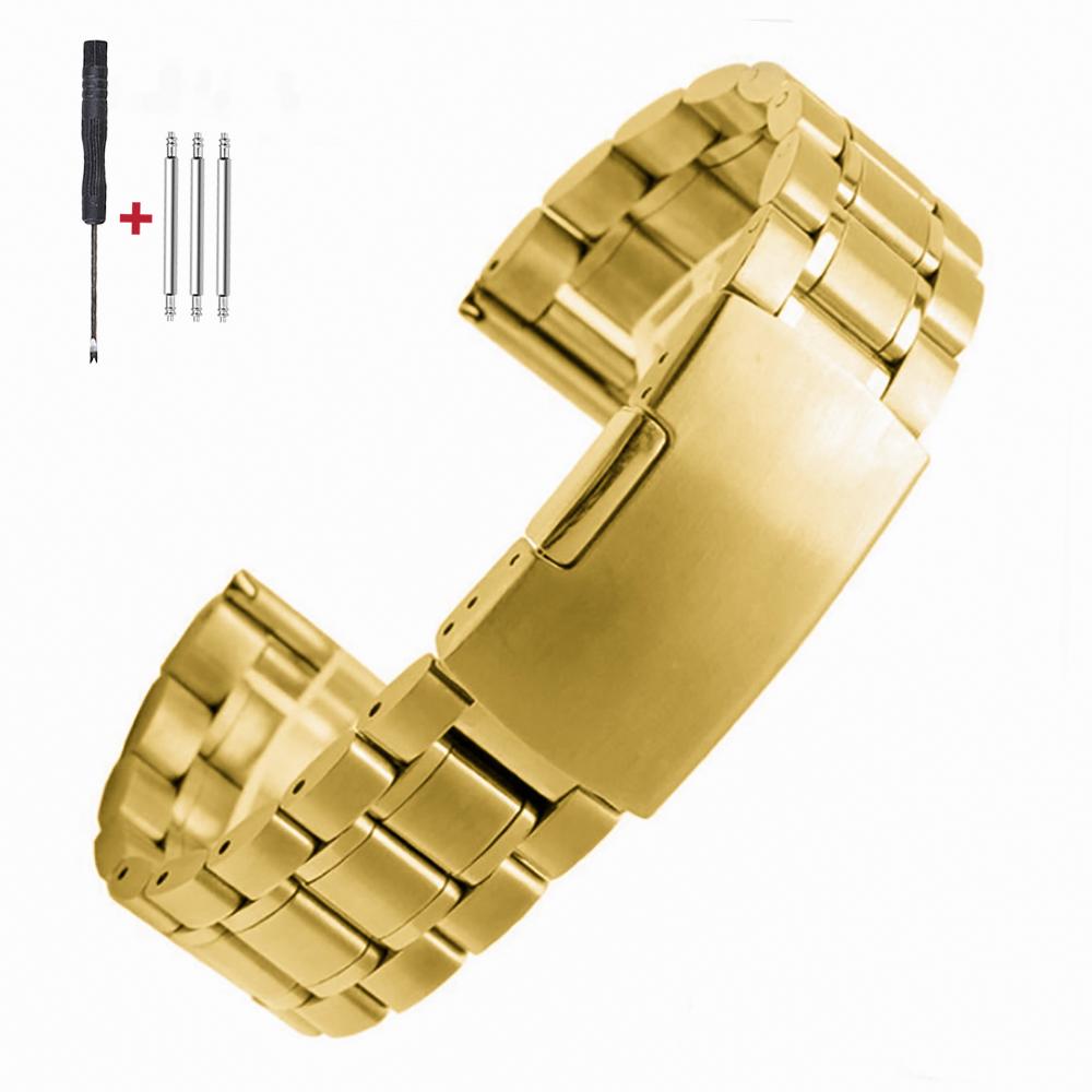 16mm 18mm 20mm 22mm 24mm Straight Curved End Stainless Steel Watch Band Silver Gold Black Metal Folding Clasp Bracelet with Tool