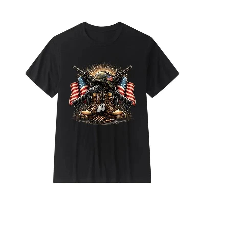 Memorial Day Vintage Military Style T-Shirt 1980s US Army Crossed Guns & Boots 4XL