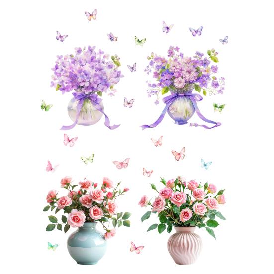 1 Pair Purple Flower Wall Sticker Peel And Stick Wildflower Butterfly Wall Decal Removable
