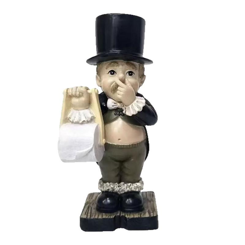 Humorvoller Taschentuchhalter Figur, Skurrile Jungenstatue in spielerischer Haltung, Kreative Schreibtisch- oder Regaldekoration für Wohnheim, Zuhause