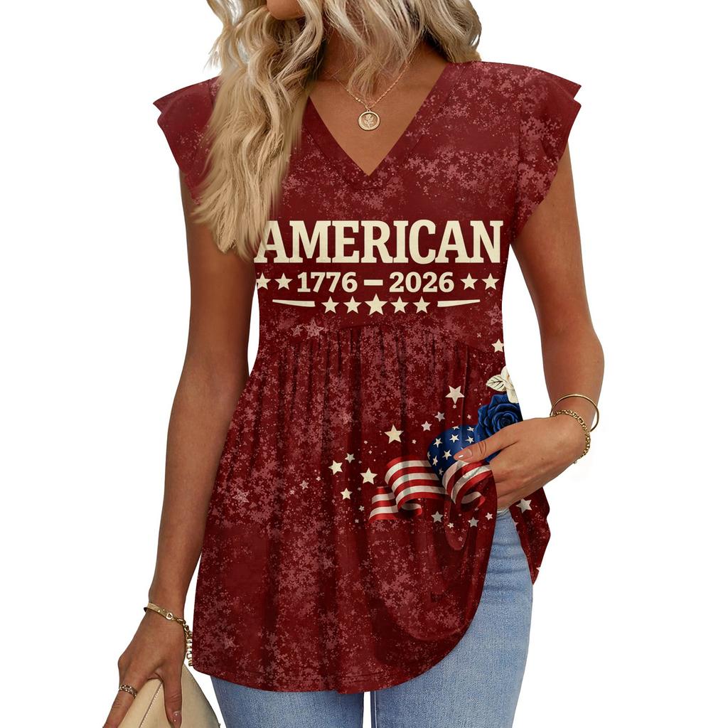 Womens Tops Fashionable V-neck Ruffled Sleeve Short-sleeved T-shirt Business Blouses