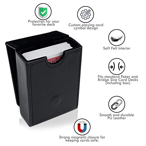 Luck Lab Single Deck Leather Playing Card Case/Holder - Black - Fits Poker and Bridge Size Cards