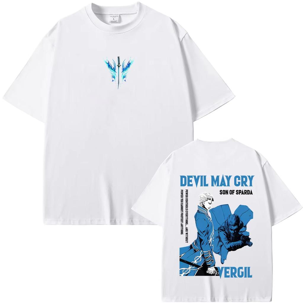 Summer New Anime Devil May Cry Son of Sparda Vergil T-shirt Men Women Harajuku Hip Hop Punk T-shirt Retro Vintage Graphic Oversized T Shirt