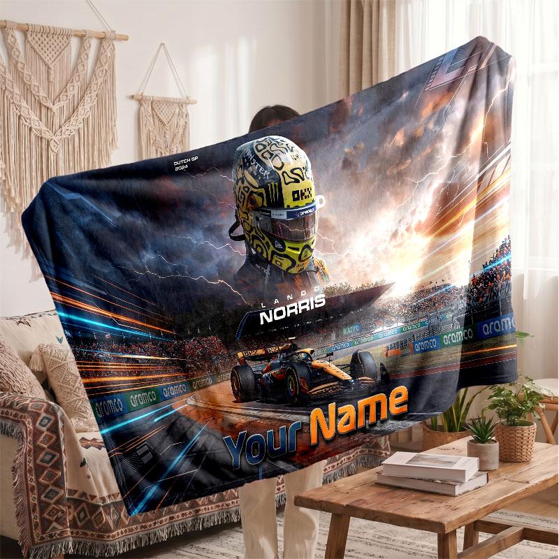 Lando Norris Flannel Blanket, Custom Name Text Personalized Soft Throw Blanket Home Decor Gift