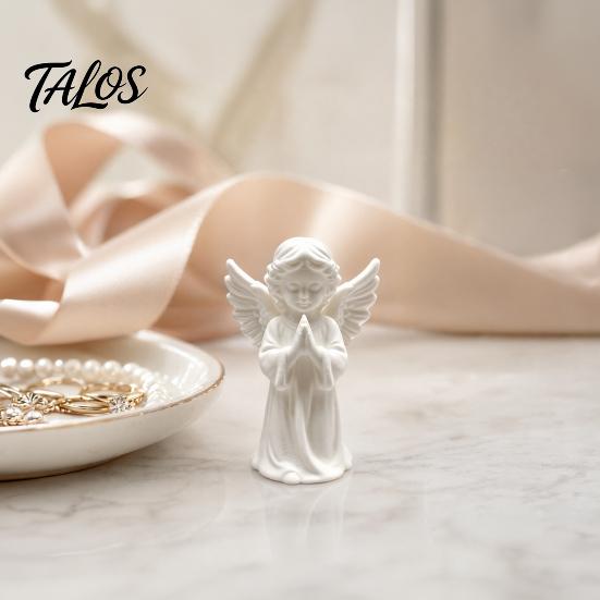 Talos 3D Printed Praying Angel Statue, Elegant Matte White Cherub Figurine with Detailed Wings, Durable Minimalist Ornament for Living Room Decor and