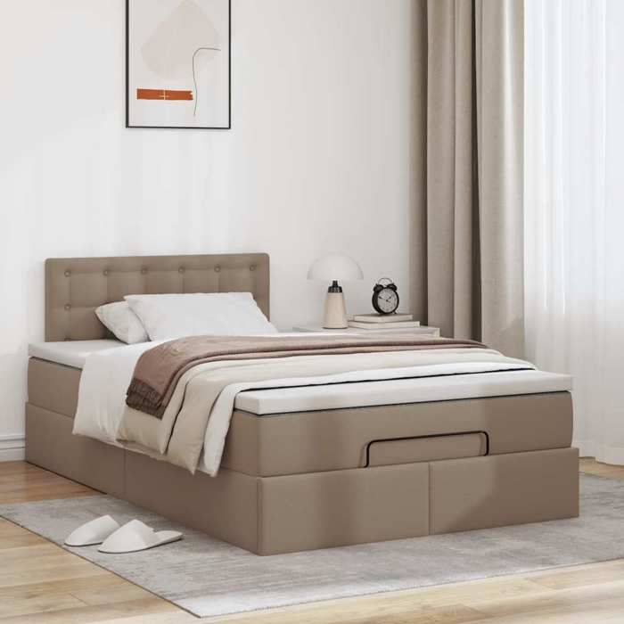 Cadre de lit avec matelas - Maison Exclusive - Similicuir cappuccino - Rangement sous le lit - LED intégrée