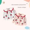 Spring and Autumn Strawberry Girl Round Neck Lace Kids Pure Cotton Cardigan Coat Sweater Baby Girl Single Breasted Knitwear