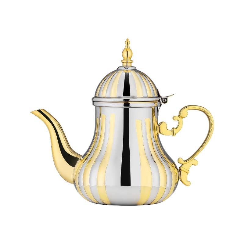 Arabics Coffee Pot 1.2L Stainless Steel Turkish Teapot Gold and Silver Wide Mouthed Hot Drink Servers for Coffee Tea Service
