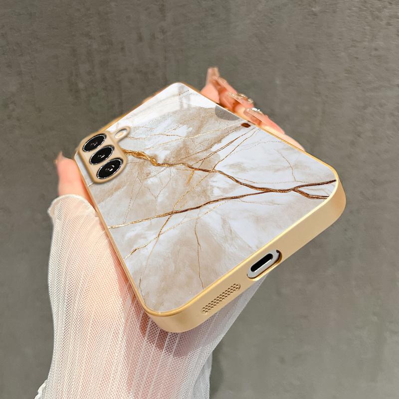 Metal Marble Line Pattern Glass Phone Case for Samsung Galaxy S26 S25 S24 S23 S21 S20 Fe/plus/ultra Hard Case Back Cover