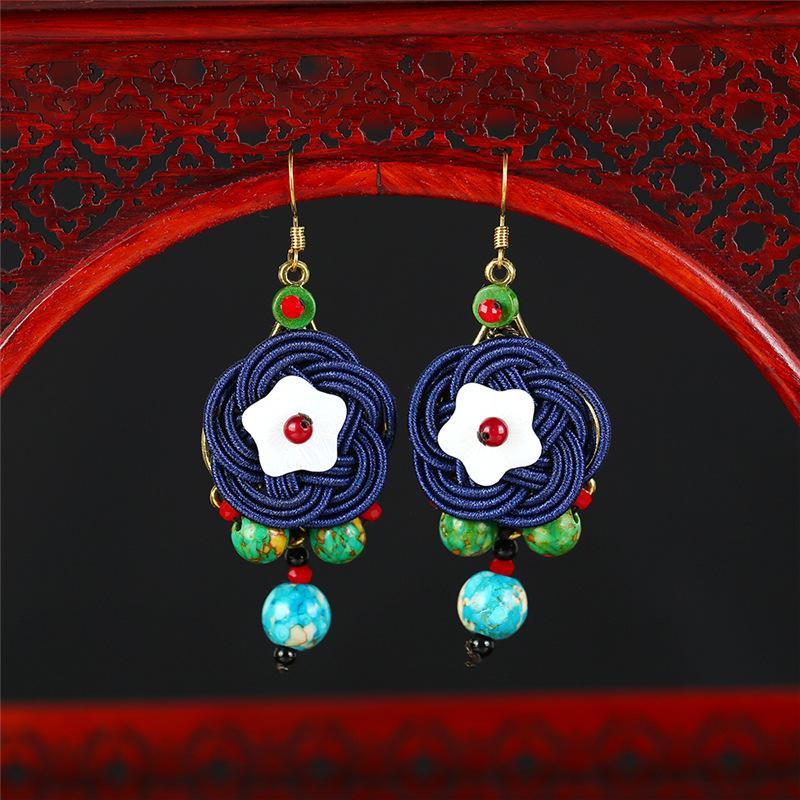 Handmade Classical Jade Fringed Earrings, Retro Female Long Style Temperament Agate Shell Antique Earrings, Earrings.