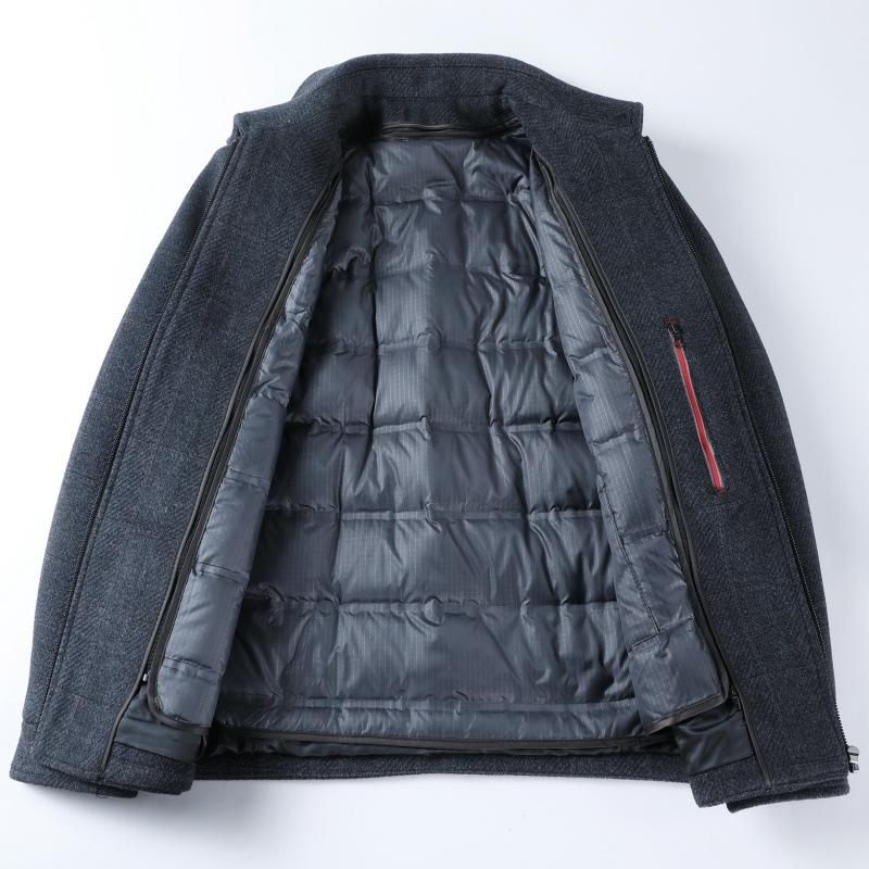 Revers-Kaschmirjacke, Herren-Kurzoberteil, herausnehmbares Daunenfutter, Wolljacke für Mittelalte und Ältere, Papa-Outfit
