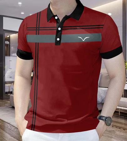 202 men's Korean version printed POLO shirt short-sleeved business lapel POLO shirt casual striped POLO shirt short-sleeved top