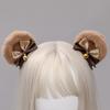 Handmade Faux Fur Round Bear Ears Hair Clip Sweet Double Bowknot Bell Plush Animal Hairpins Anime Lolita Kawaii Cosplay