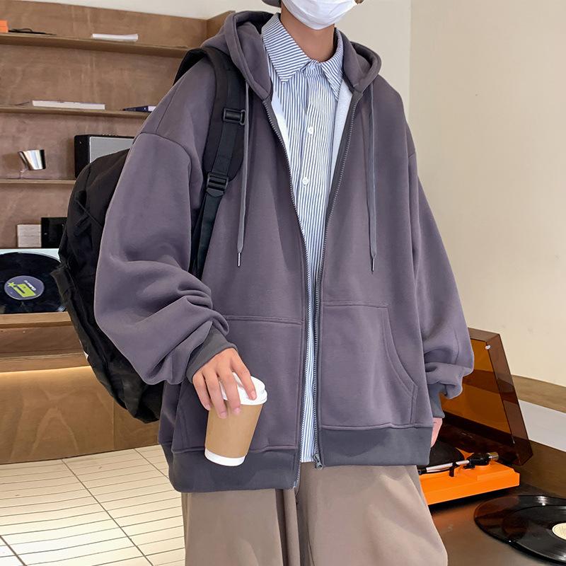 Autumn and Winter Oversize Thickened Fleece Sweater Jacket Men's Trendy Brand Ins Hong Kong Style Loose Hooded Cardigan Heavy