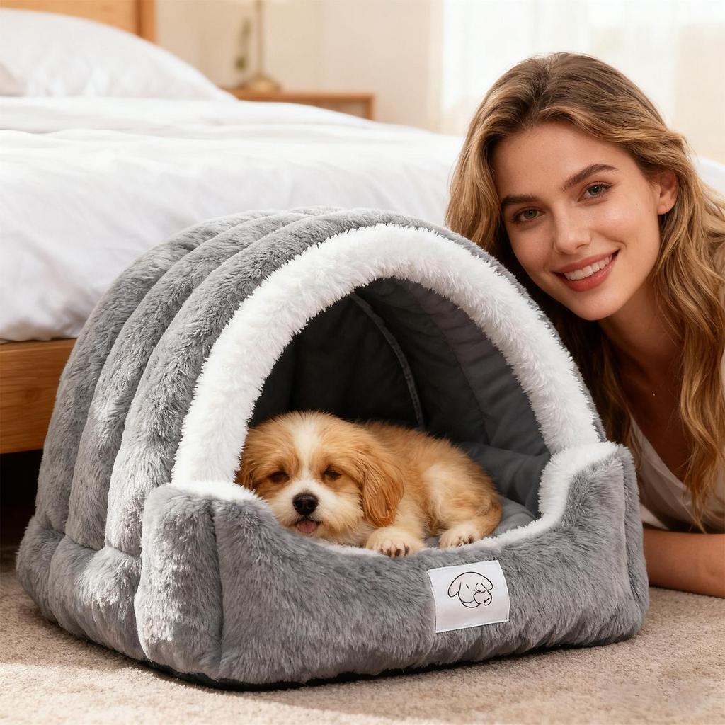 Winter Cat Warming And Sleeping Cave with Removable Pad Cold-Resistant Cat Calming Bed for Bedroom Patio Balcony