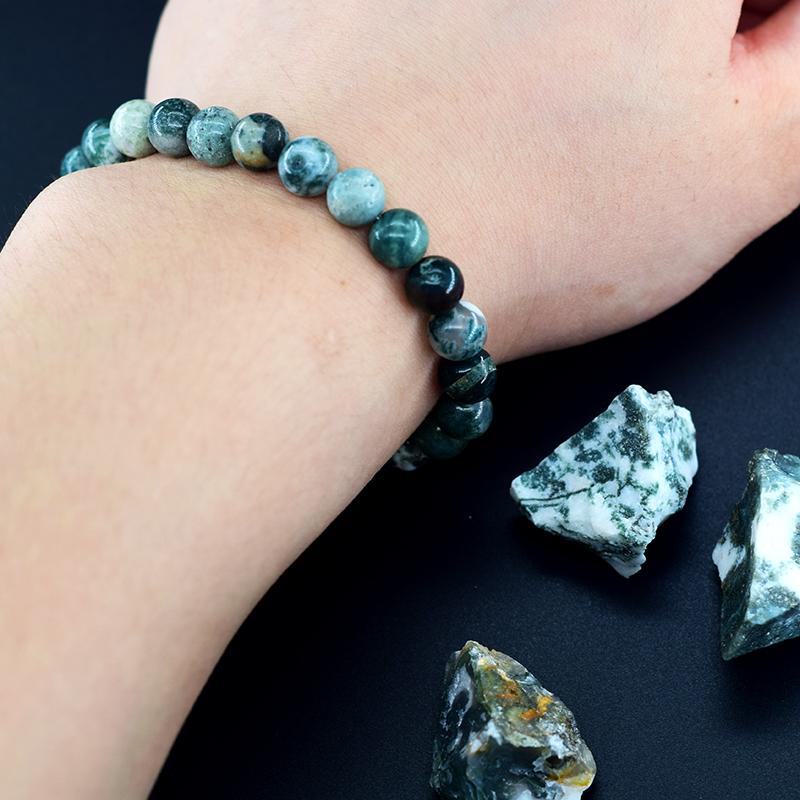 Genuine Tree Patterned Agates Beads Bracelet Woman Real Natural Moss Agates Bracelets Man Energy Stones for Healing Fengshui