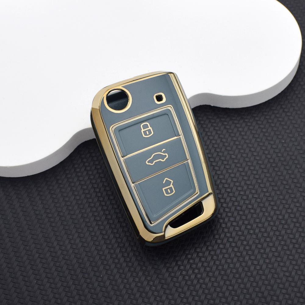 Soft TPU Key Case For VW SEAT Skoda 3/4 Button Key Case Protective Cover for Golf 7 MK7 Tiguan MK2 Leon FR 2 Octavia Key Chain