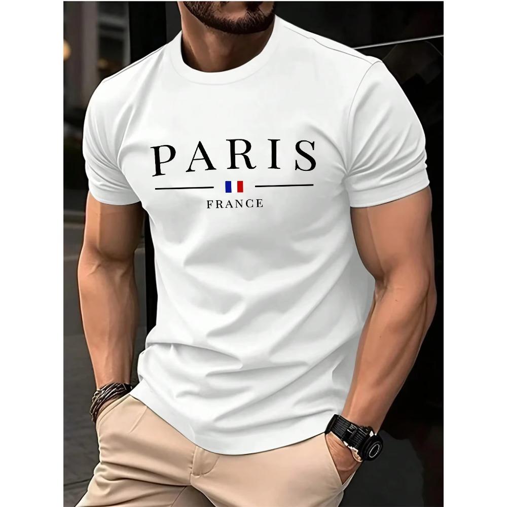 Summer men's 100% pure cotton casual loose plus size French printed sports comfortable round neck short sleeved T-shirt