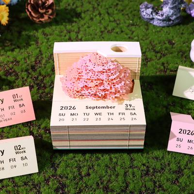 Time Piece Calendar 2026 3D Memo Pads Calendar with Led Light 3D Art Calendar Paper Carving Art Memo Pad Notepad for Home Decor