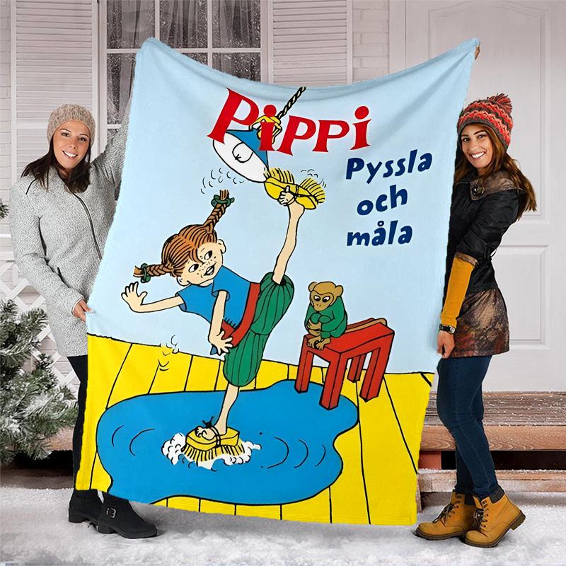 1pc Pippi Longstocking2 Theme Soft Flannel Throw Blanket - Digital Print, Polyester, Cozy for All Seasons, Perfect for Outdoor, and Travel