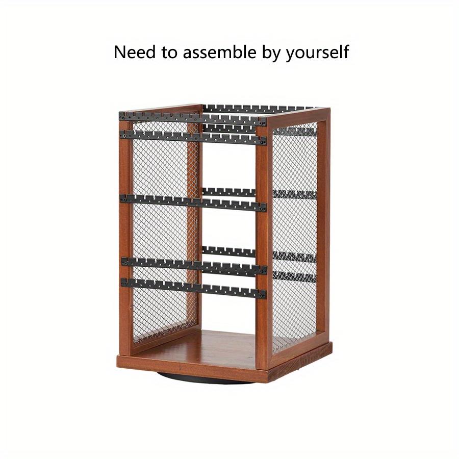 

1 шт. Настільний жіночий стелаж для зберігання прикрас з обертанням на 360 градусів, багатофункціональний органайзер-підставка для демонстрації кілець, сережок та намиста, Дерев яна основа. 1pc