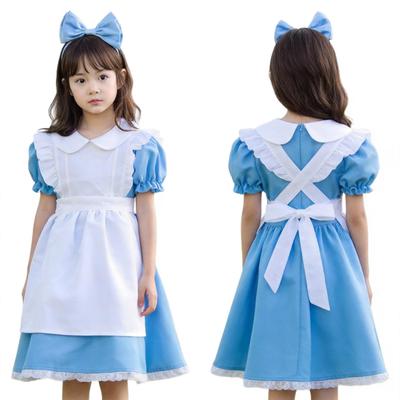 [Joyasslly] Alice In Wonderland Costume, Maid Dress with Apron and Headband, for Children, Halloween, Events, School Festivals, Cultural Festivals,