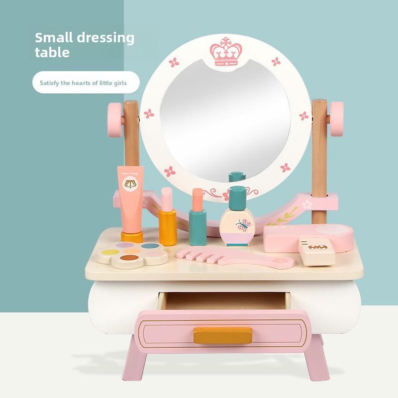 Cosmetics Pretend Wooden Table Interactive Elements Kid Play Developmental Skill
