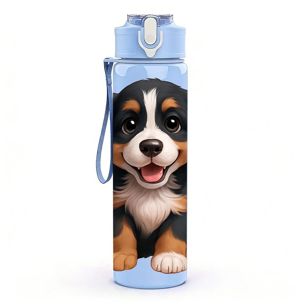 1PC Bernese Mountain Dog Pet Print 750ml Color Plastic Sports Water Bottle Leakproof Flip Straw Lid Suitable for Sports Office Home Use