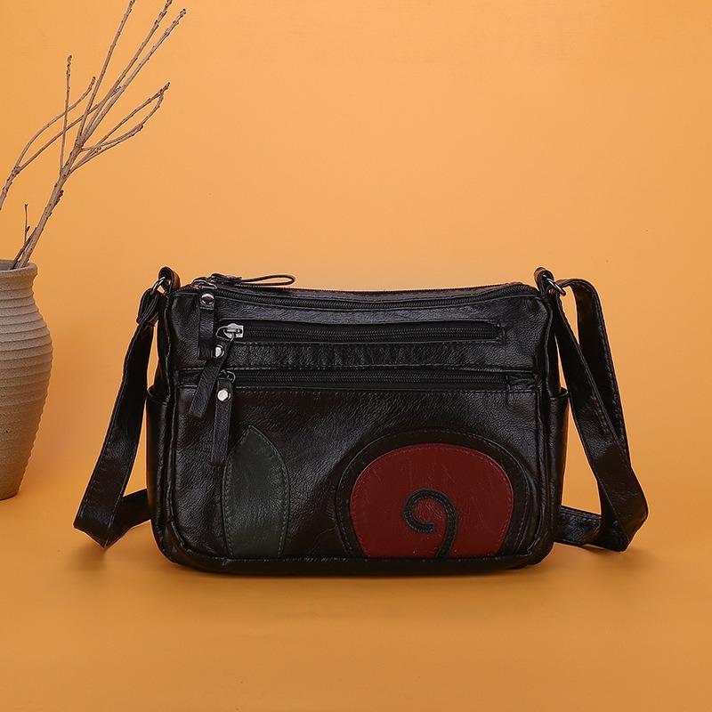 Ladies Retro Simple Medium Soft Leather Shoulder Mother Bag Washed Multi-compartment Large-capacity Mobile Phone Change Bag