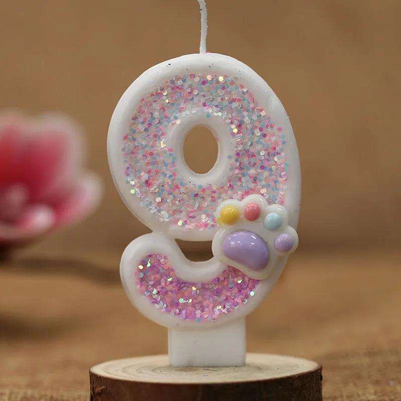 3D Number Birthday Candle Pink Glitter Unicorn Cake Decorating Party Anniversary Cake Decor for Cake Children's Birthday Candle