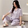 Pajamas women's short-sleeved trousers summer ice silk thin pajamas loose and comfortable high-end cardigan loungewear set