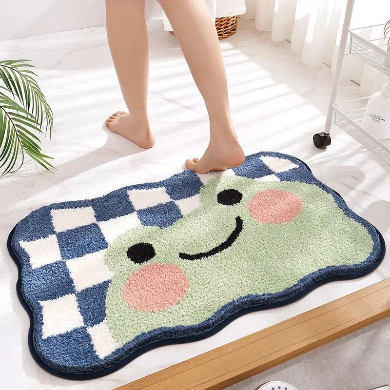 Frog and Bear Flocking Bath Mat Home Decoration Door Mat Non-slip Absorbent Bathroom Doormat Super Soft Fiber Bath Rug