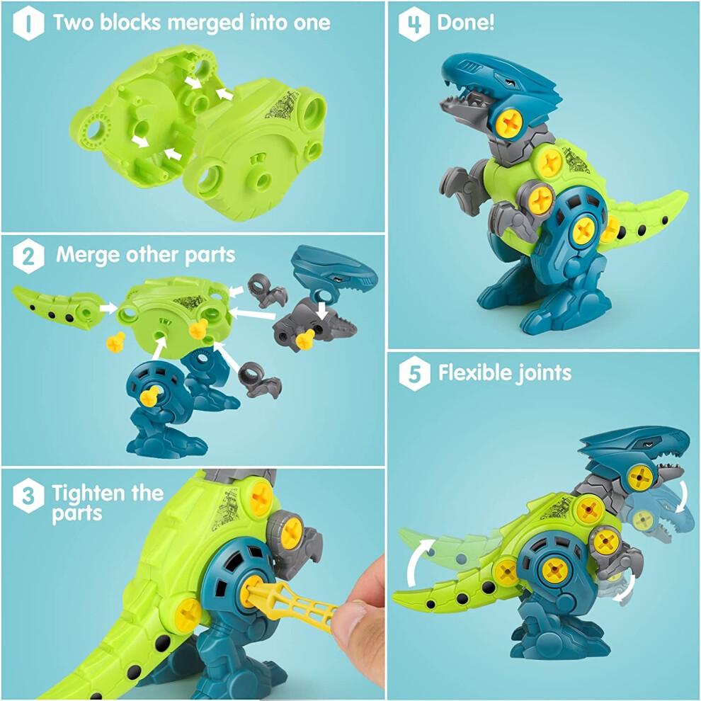 Take Apart Dinosaur Toys Kit with Storage Box – DIY Electric Drill STEM Build Set for Kids (T-Rex, Triceratops, Velociraptor, Centrosaurus)